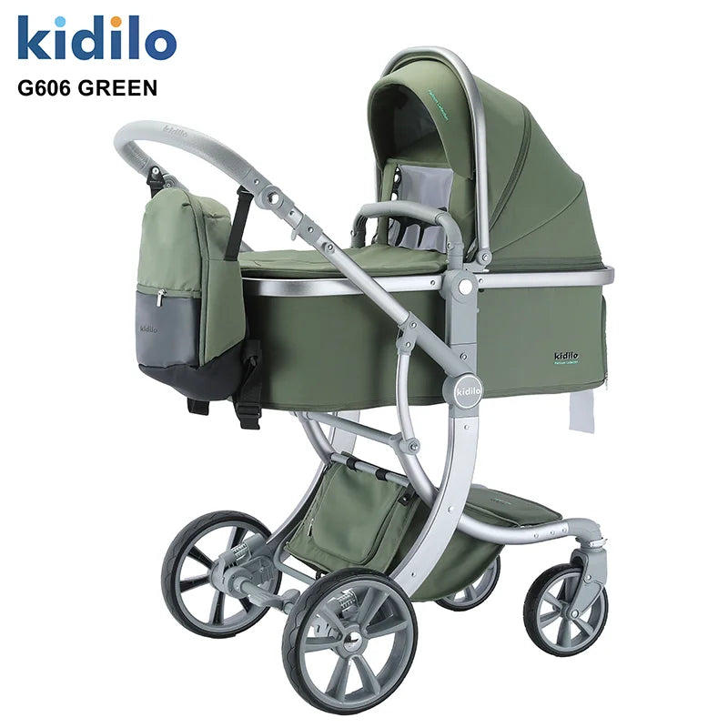 0-3 Years 3 in 1 Kidilo Baby Stroller with Car Seat, Non-Toxic Durable Foldable Travel Stroller for Toddlers Family Trips G606