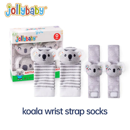 Jollybaby 4-Pack Newborn Koala Animals Soft Stuffed Infant Wrist Rattles Baby Rattle Socks Toys Set Comfortable Toy Gift