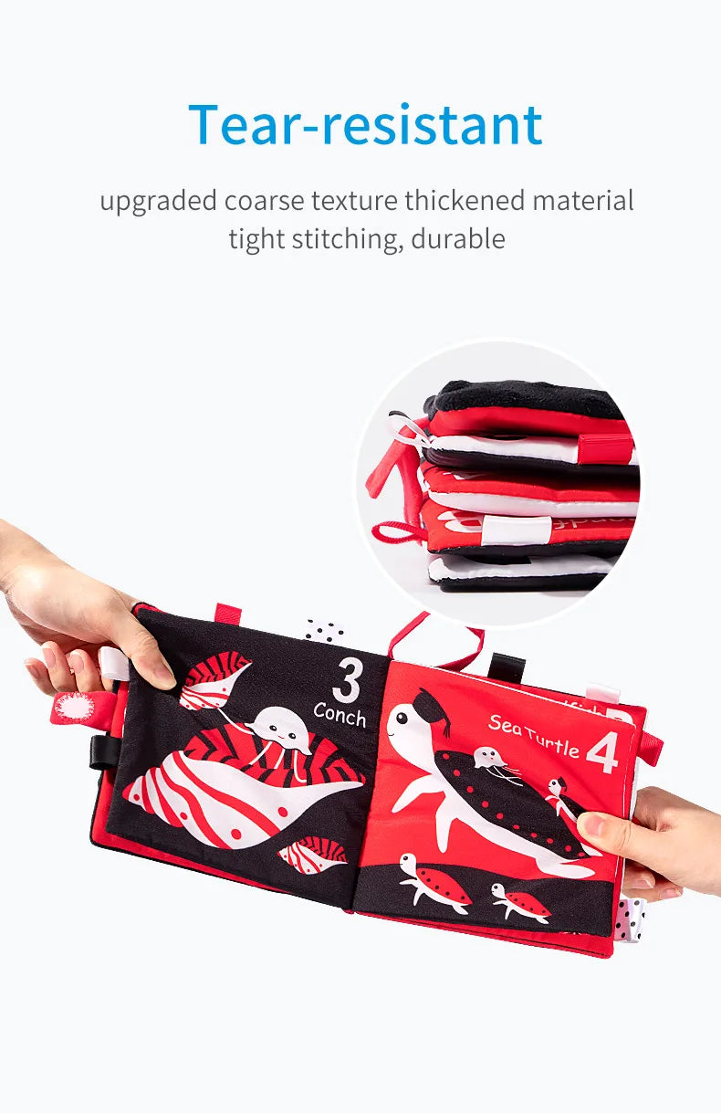 Jollybaby Jungle Farm Ocean Animal 3D High Contrast Vision Black and White Red Educational Cloth Book