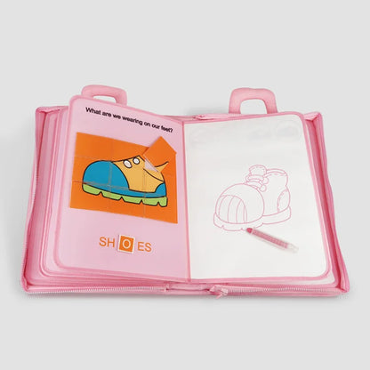 Jollybaby Kids Cloth Book with Color Pen Big Washable Painting Toys Puzzles Zipper Bag