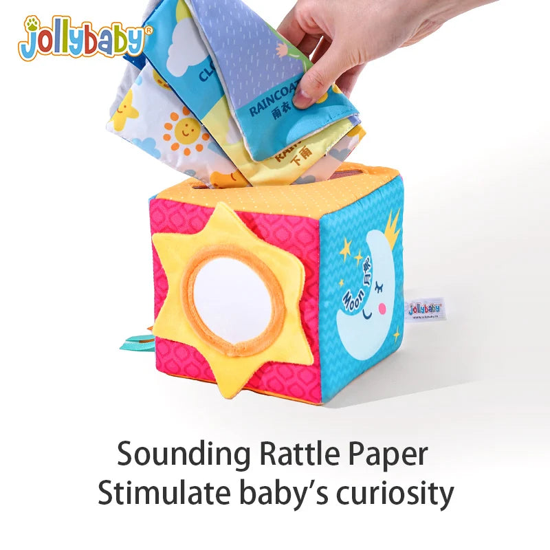 Jollybaby Custom Animal Infant Soft Sensory Magic square Tissue Box Toy Plush Toy Tissue Box and Handkerchief