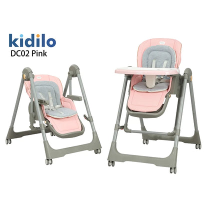 Kidilo 6-36 Months 3 in 1 Foldable Baby High Chair, Non-Toxic Feeding Chair for Home & Small-Space Toddler & Baby Dining DC02
