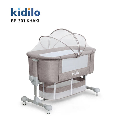 Newborn Foldable Portable Modern Kidilo Luxury Baby Crib, Convertible 3 in 1 Bedside Crib with Mosquito Net for Nursery BP-301