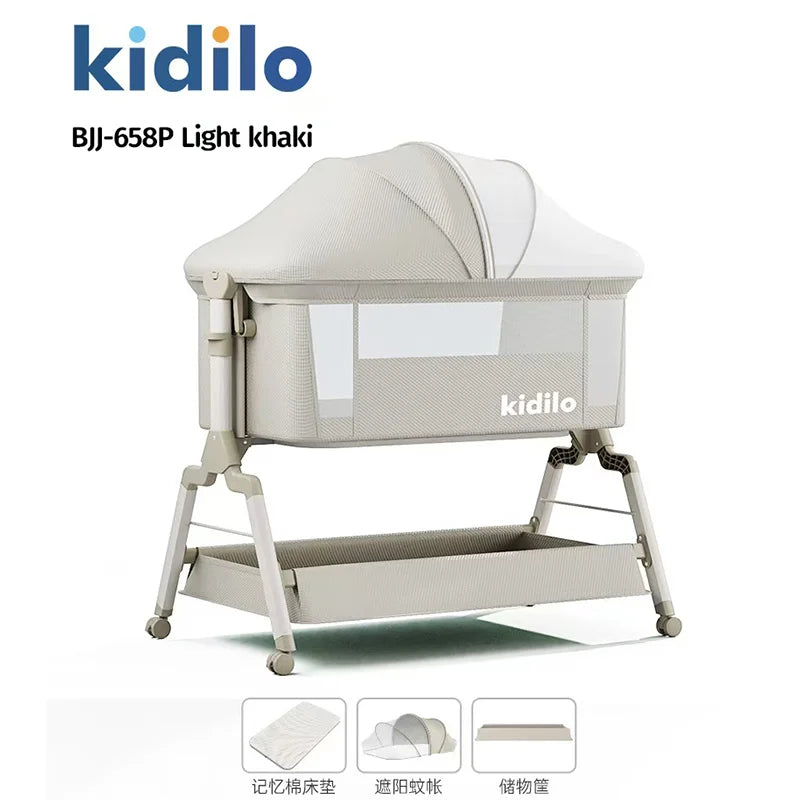 Newborn Foldable Portable Modern Kidilo Luxury Baby Crib, Convertible 3 in 1 Bedside Crib with Mosquito Net for Nursery BJJ-658P