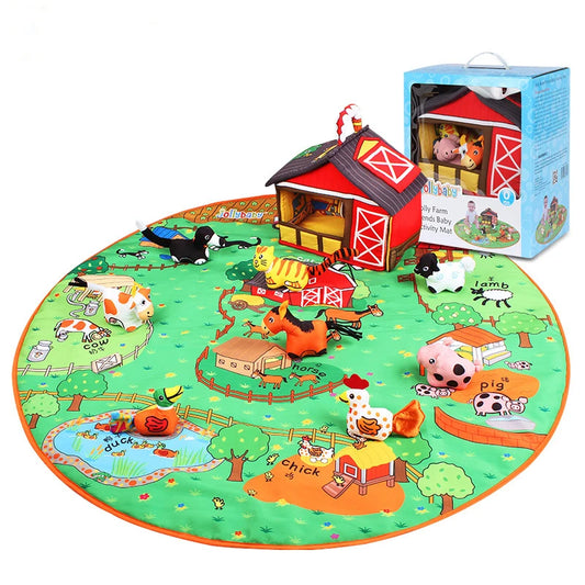 Customization logo Baby Farm Jungle Animal Children Kids Round Play Games Mats  Pretend Plush Toys Set