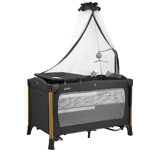 Kidilo Luxury Bedside Crib Newborn Foldable Travel Play Baby Portable Bed 3 1 Set Modern Mosquito Net for Bedrooms T-705L
