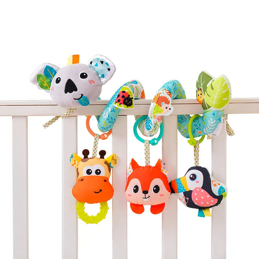 Custom Musical Rattle Animal Hanging Giraffe Koala Plush Activity Spiral Stroller Toy for Baby Pram Bed Crib