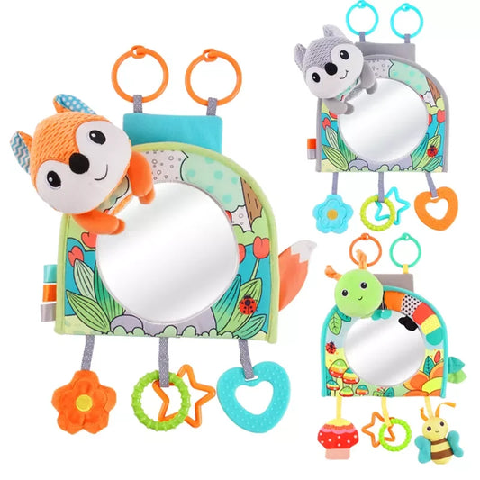 Sozzy Animal Tummy Time Mirror Traveling Baby Car Seat Stroller Hanging Toys with Mirror Teether