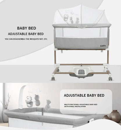 Kidilo Luxury 3-in-1 Convertible Bedside Crib Bed Foldable Modern Newborn Travel Portable Bed Mosquito Net Bedroom TY181