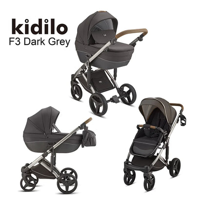 0-3 Years 3 in 1 Kidilo Baby Stroller with Car Seat, Non-Toxic Durable Foldable Travel Stroller for Toddlers Family Trips F3