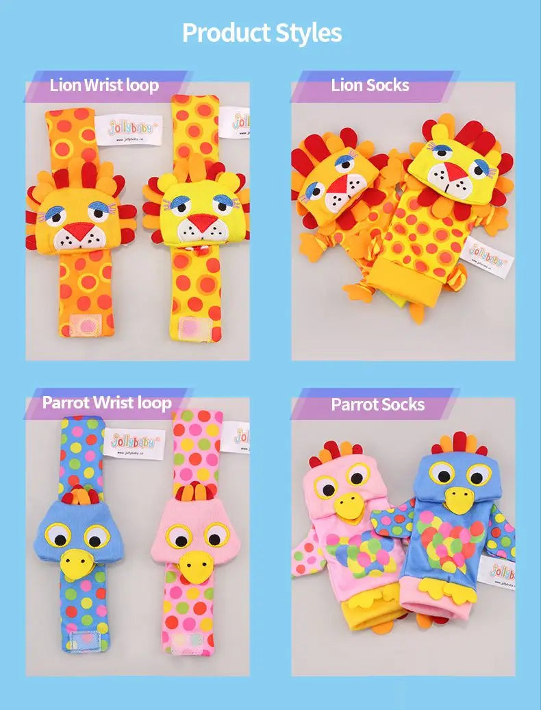 Jollybaby Cute Animal Soft Baby Rattles Wrist Rattles and Foot Finders with Butterflies and Lady Bugs for Fun