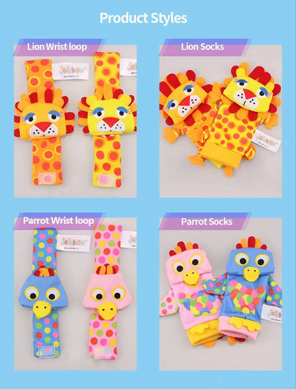 Jollybaby Cute Animal Soft Baby Rattles Wrist Rattles and Foot Finders with Butterflies and Lady Bugs for Fun