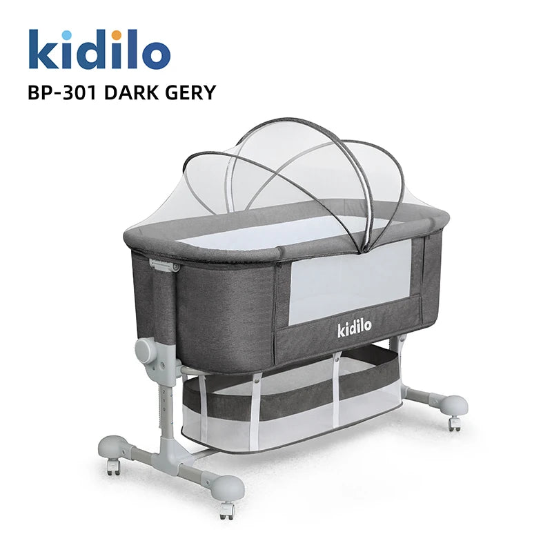 Newborn Foldable Portable Modern Kidilo Luxury Baby Crib, Convertible 3 in 1 Bedside Crib with Mosquito Net for Nursery BP-301