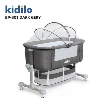 Newborn Foldable Portable Modern Kidilo Luxury Baby Crib, Convertible 3 in 1 Bedside Crib with Mosquito Net for Nursery BP-301