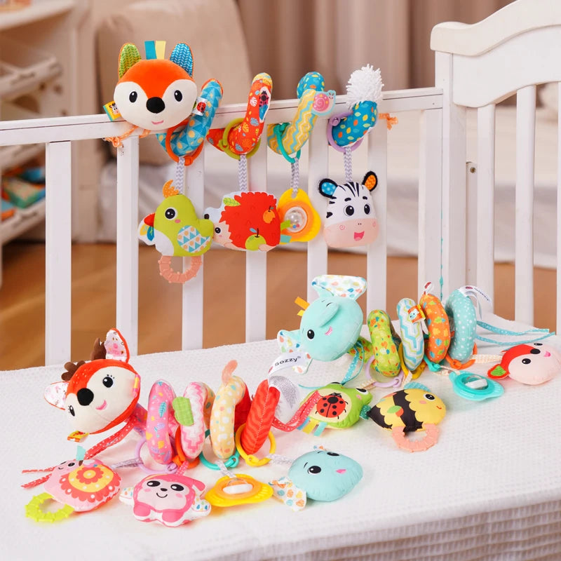 Interactive Elephant Giraffe Fox Baby Crib Mobile Hanging Toys Stroller Make Sounds Music Plastic Animal Play Rattles for