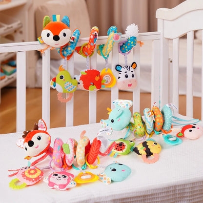 Interactive Elephant Giraffe Fox Baby Crib Mobile Hanging Toys Stroller Make Sounds Music Plastic Animal Play Rattles for