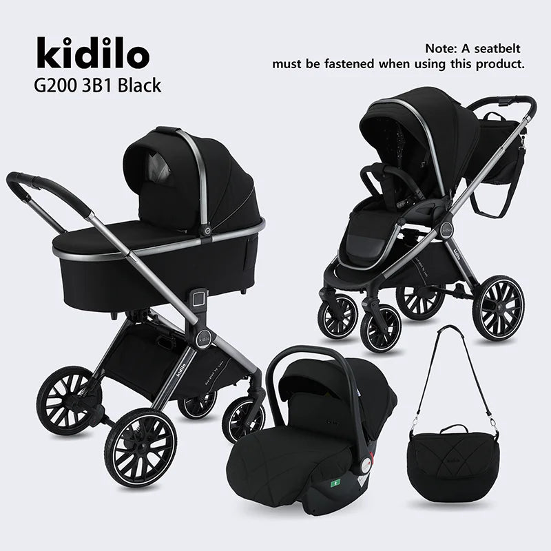 0-3 Years 3 in 1 Kidilo Baby Stroller with Car Seat Non-Toxic Durable Foldable Travel Stroller for Toddlers Family Trip G200 3B1