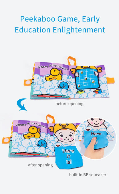 Jollybaby Preschool Toys Soft Washable Fabric Babi Crinkled Book Hide and Seek Peekaboo Cloth Book for 6-12months