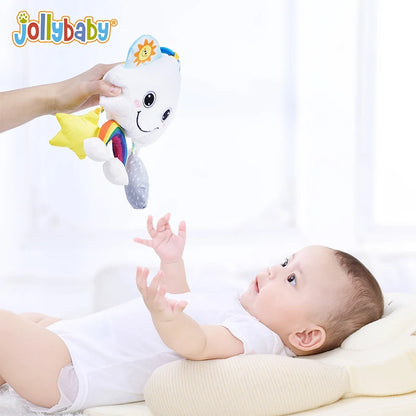Jollybaby 2025 Unisex White 17*27cm Soft Plush Cloud Moon Hanging Rattle Baby Pull String Musical Stuffed Animal Toy PP Cotton