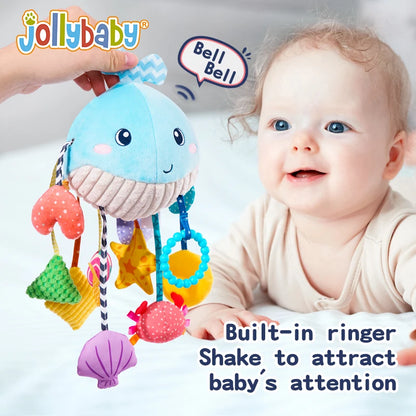 Jollybaby Custom Soft Activity Plush Toy Pull String Musical Sensory Hanging Toys for Toddlers Includes Teether Squeaker Set