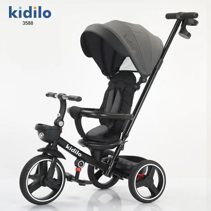 Kidilo Wholesale Baby Strollers 6 Months-3 Years 3-in-1 Ride-On Push Tricycle Stroller with Push Handle for Toddler Outdoor 3588