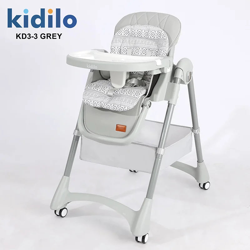 0-36 Months 3 in 1 Foldable Kidilo Baby High Chair, Non-Toxic Feeding Chair for Home & Small-Space Toddler & Baby Dining KD3-3