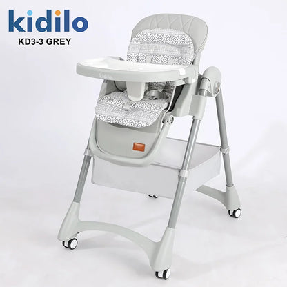 0-36 Months 3 in 1 Foldable Kidilo Baby High Chair, Non-Toxic Feeding Chair for Home & Small-Space Toddler & Baby Dining KD3-3
