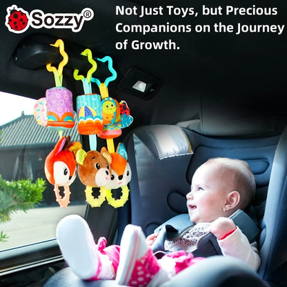 Sozzy Custom  Animal Rattle Pull Musical Shaker Play Gym Plush Stuffed Animal Baby Rattle Baby Hanging Toy for Car Seat Stroller