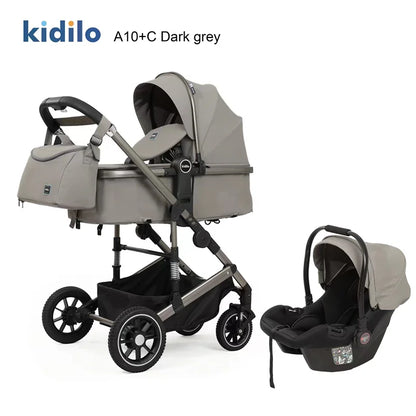 0-3 Years 3 in 1 Kidilo Baby Stroller with Car Seat, Non-Toxic Durable Foldable Travel Stroller for Toddlers Family Trips A10+C