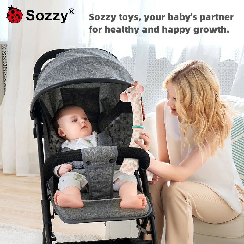 Jollybaby 2025 Soft Plush Animal Giraffe Toy Sensory Crinkle Hanging Soothing Car Seat Stroller Toy with Musical Feature
