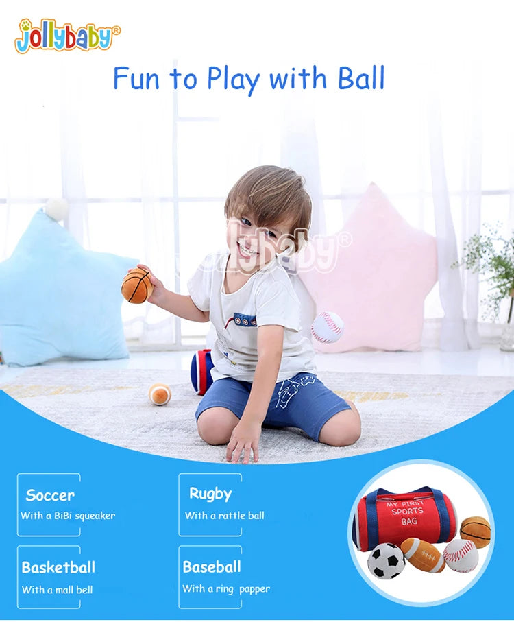 Custom Kids Pretend Plush Toys My First Sport Set Soft Plush Sensory Toys with Plush Soccer Football Balls for Child Baby