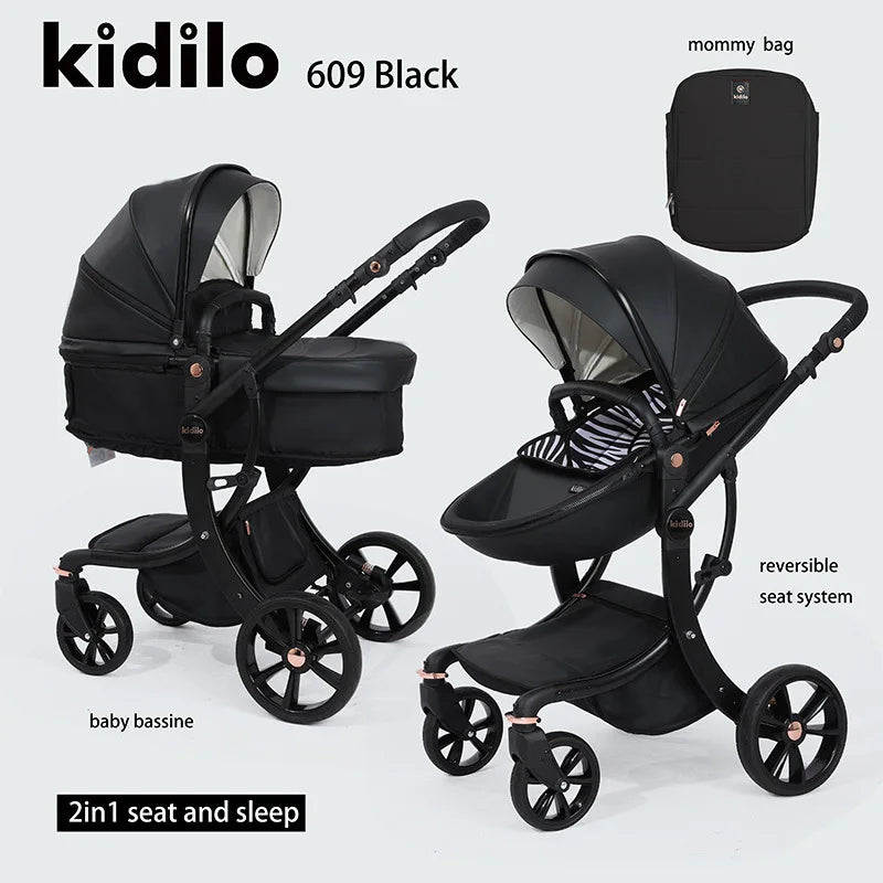 0-3 Years 3 in 1 Kidilo Baby Stroller with Car Seat, Non-Toxic Durable Foldable Travel Stroller for Toddlers Family Trips 609