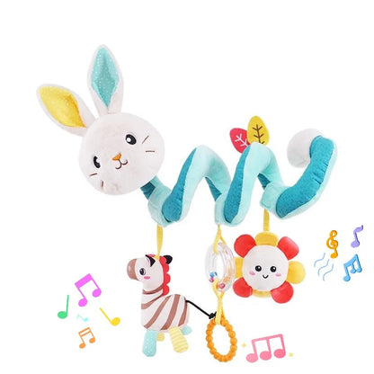 Jollybaby Soft Stuffed Animal Bed Toys Spiral Pram Toys with Musical Features Soothing Hanging Inside Baby Cribs and Car