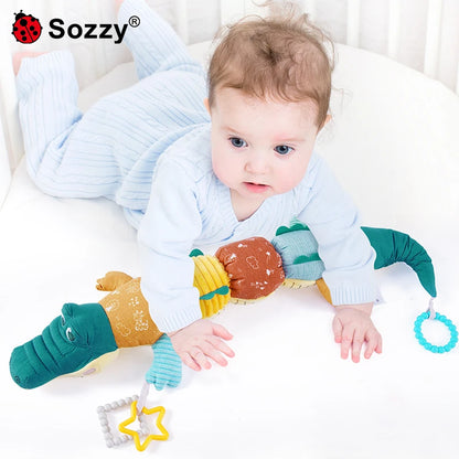 Sensory Animal Rattles Plush Tummy Time Toys Ruler Crinkle Toys Soothing crocodile Dolls with Music