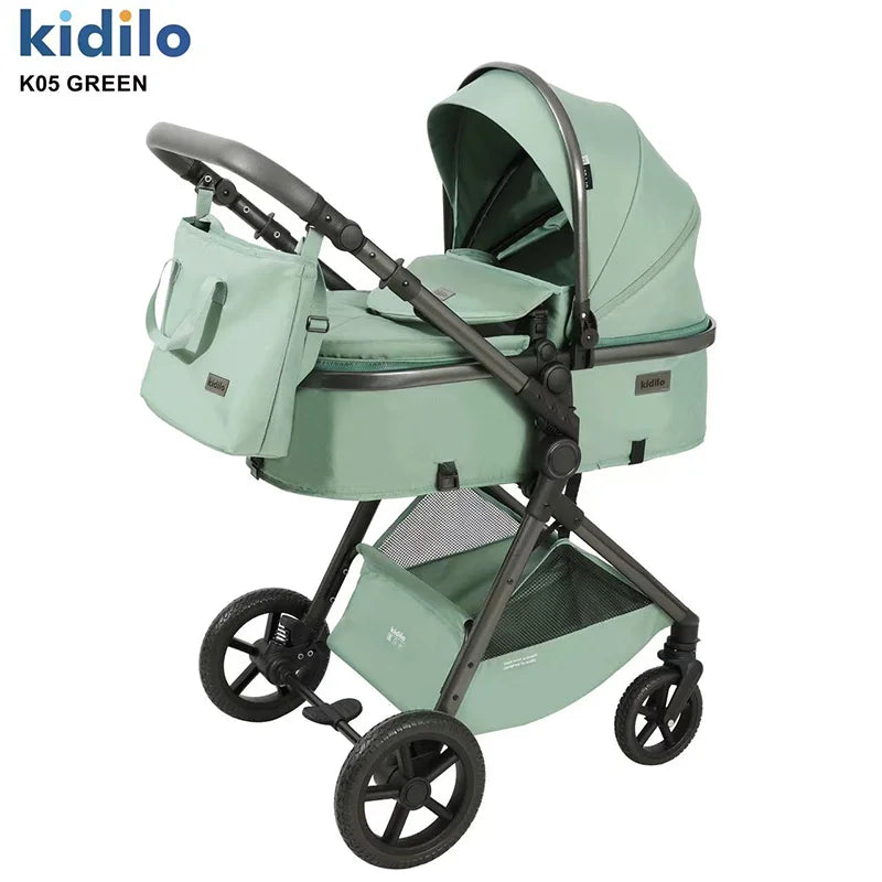 K05 Kidilo 0-3 Years 3 in 1 Baby Stroller with Car Seat Non-Toxic Durable Foldable Travel Stroller for Toddlers Family Trips