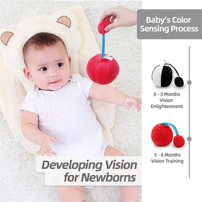 Jollybaby Sensory Soft Rattle Toy Early Education Development Visual Stuffed Ball for 0-3 Months Baby Black White Red