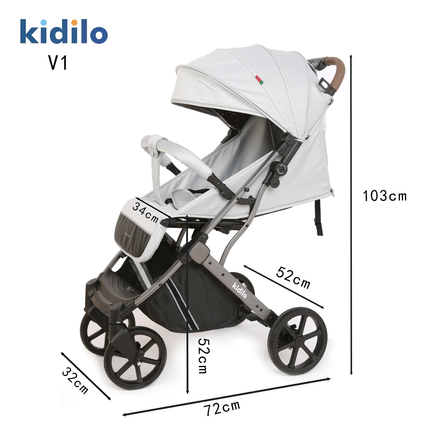Kidilo 0-3 Years Non-Toxic Lightweight Baby Stroller Foldable Travel Stroller with Adjustable Handle for Toddlers Daily V1F