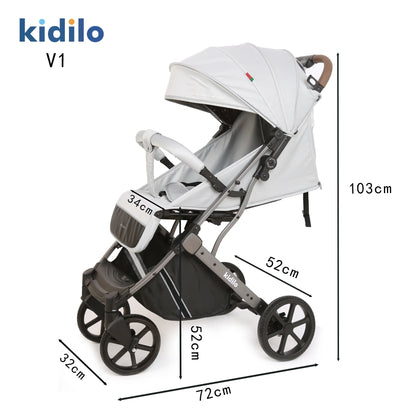 Kidilo 0-3 Years Non-Toxic Lightweight Baby Stroller Foldable Travel Stroller with Adjustable Handle for Toddlers Daily V1F