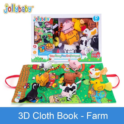Jollybaby Soft Polyester Animal Dolls Play Mat Set Touch & Feel Soft Animal Tails Cloth Book with Crinkling & Squeaky Features