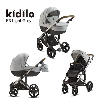 0-3 Years 3 in 1 Kidilo Baby Stroller with Car Seat, Non-Toxic Durable Foldable Travel Stroller for Toddlers Family Trips F3