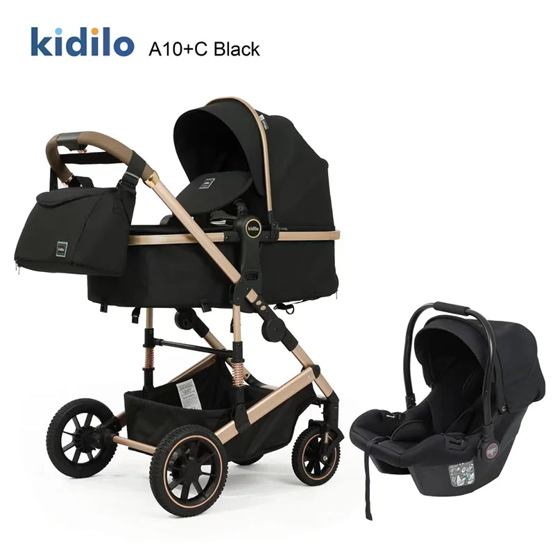 0-3 Years 3 in 1 Kidilo Baby Stroller with Car Seat, Non-Toxic Durable Foldable Travel Stroller for Toddlers Family Trips A10+C