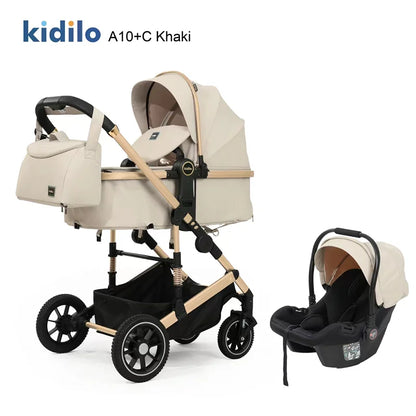 0-3 Years 3 in 1 Kidilo Baby Stroller with Car Seat, Non-Toxic Durable Foldable Travel Stroller for Toddlers Family Trips A10+C