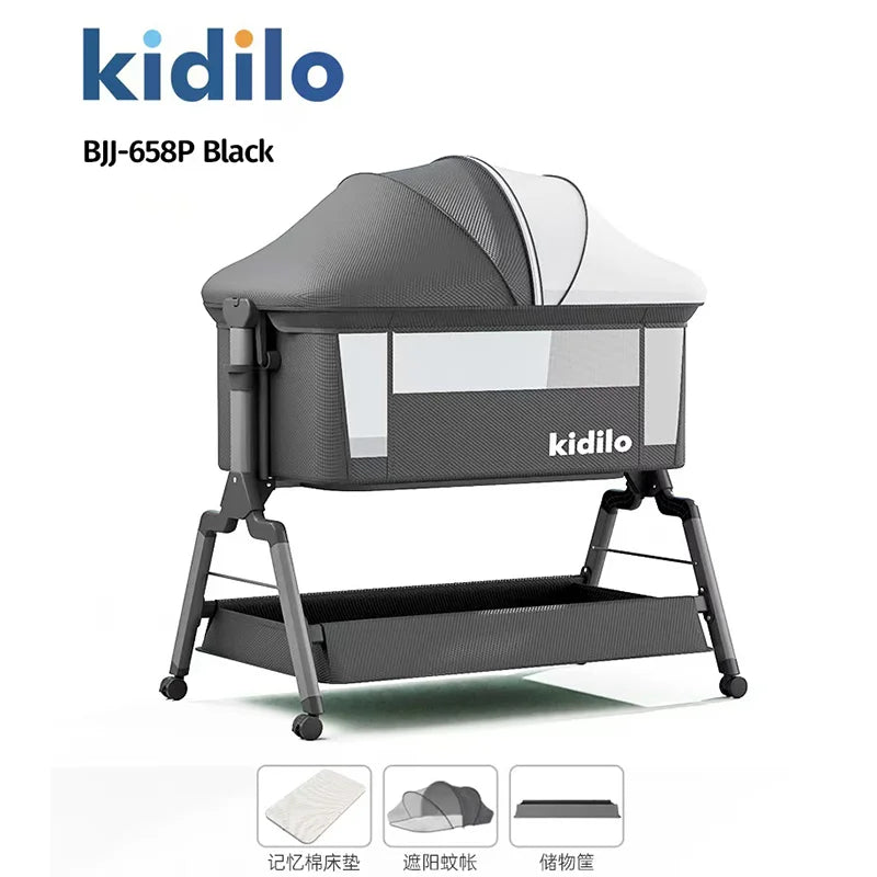 Newborn Foldable Portable Modern Kidilo Luxury Baby Crib, Convertible 3 in 1 Bedside Crib with Mosquito Net for Nursery BJJ-658P