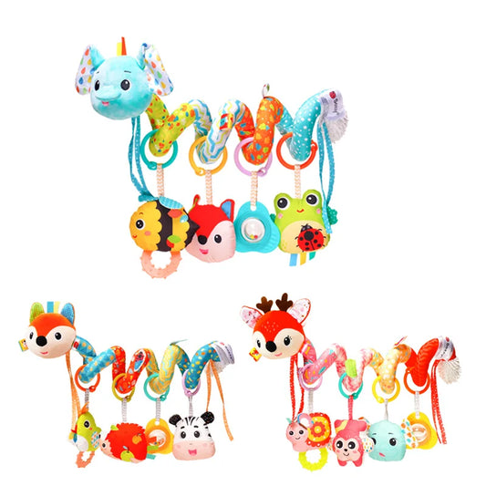 Interactive Elephant Giraffe Fox Baby Crib Mobile Hanging Toys Stroller Make Sounds Music Plastic Animal Play Rattles for