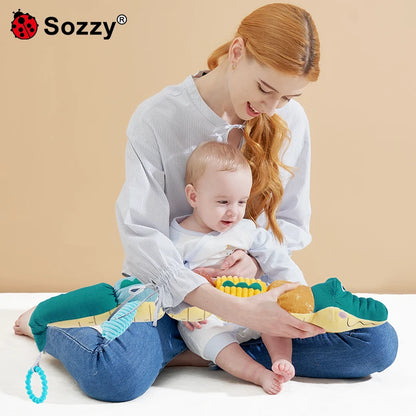 Sensory Animal Rattles Plush Tummy Time Toys Ruler Crinkle Toys Soothing crocodile Dolls with Music