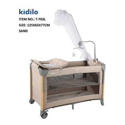 Newborn Foldable Portable Modern Kidilo Luxury Baby Crib, Convertible 3 in 1 Bedside Crib with Mosquito Net for Nursery T-703L