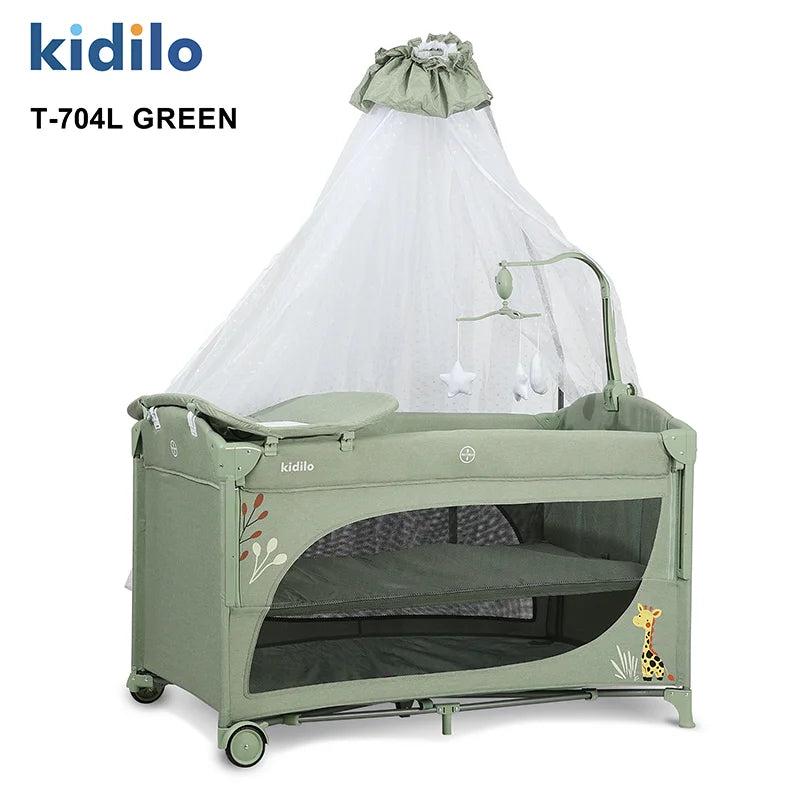 Newborn Foldable Portable Modern Kidilo Luxury Baby Crib, Convertible 3 in 1 Bedside Crib with Mosquito Net for Nursery T-704L