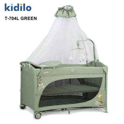 Newborn Foldable Portable Modern Kidilo Luxury Baby Crib, Convertible 3 in 1 Bedside Crib with Mosquito Net for Nursery T-704L