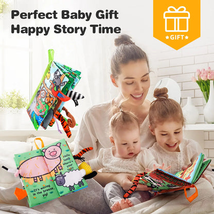 Jollybaby Custom 3D Animal Tail Soft Cotton Cloth Learning Book Cloths Made Baby Sensory Crinkle Cloth Book Set Educational Toy