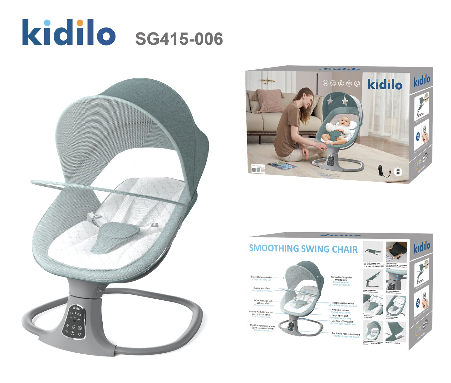 6-36 Months Baby Electric Swing Rocking Chair Foldable Non-Toxic Chair with Bouncer Function for Toddler Sleep Indoor SG415